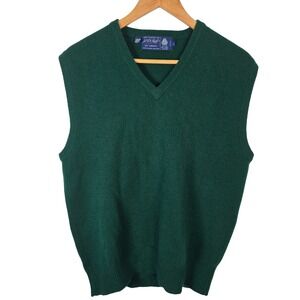 Lord & Taylor Lambswool V Neck Sweater Vest Green Vintage Men's Size Large